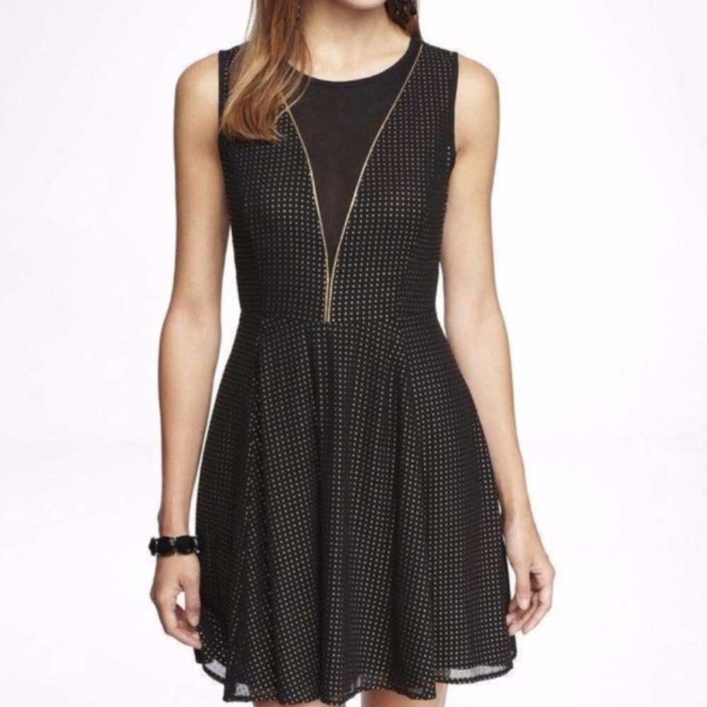 NWT Express Black Gold Studded Fit & Flare Dress